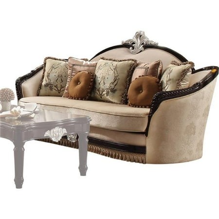 Acme 52110 Ernestine Sofa With 7 Pillows 44 Tan Fabric Black
