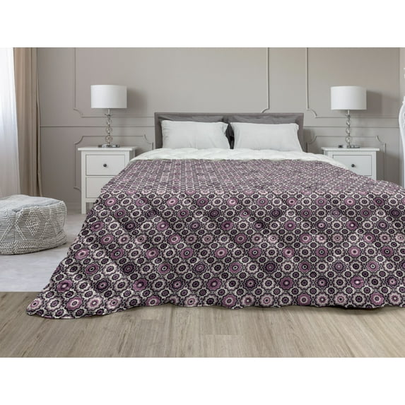 Purple Down Alternative Comforter, Abstract Petals of Blossoming Summer in Floral Bouquet Illustration Botanic, Microfiber Quilt for All Season, 5 Sizes, Fuchsia Purple, by Ambesonne