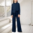 thumbnail image 2 of CPNG Girls Fashionable Outfits 2 Pcs Set Back Pleated Long Sleeved Button Shirt and Casual Pants Solid Color Set(Navy,8 Years), 2 of 5