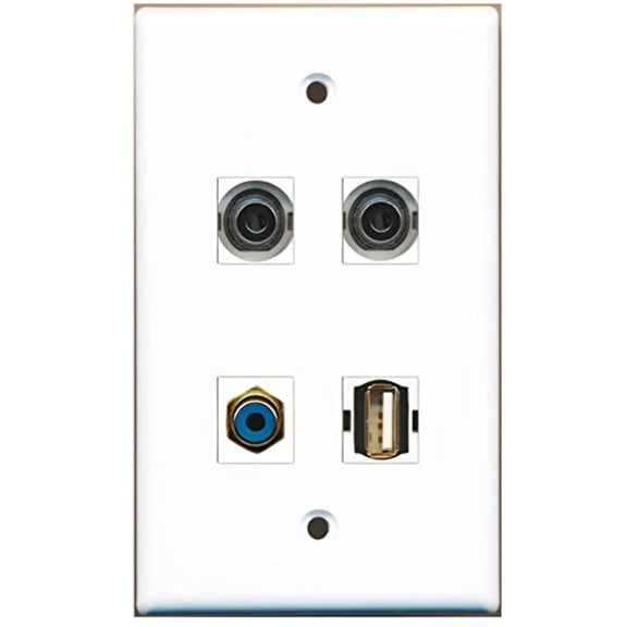 RiteAV - 1 Port RCA Blue 1 Port USB A-A 2 Port 3.5mm Wall Plate