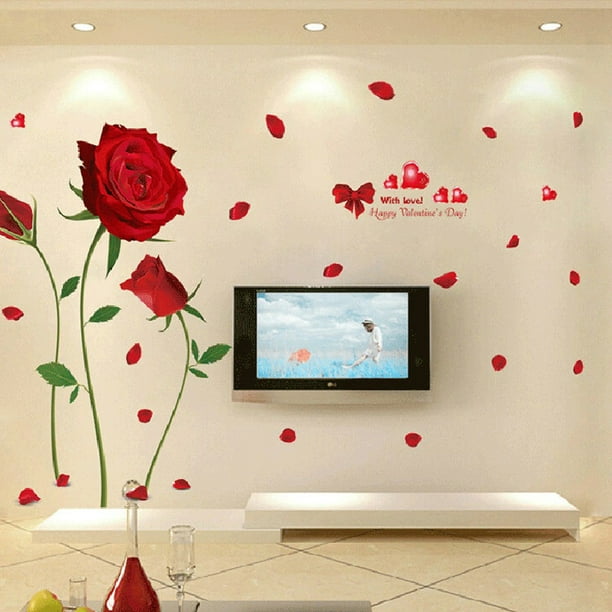 Romantic Red Rose Flower Wall Decals Flower Wall Art Stickers Decor for