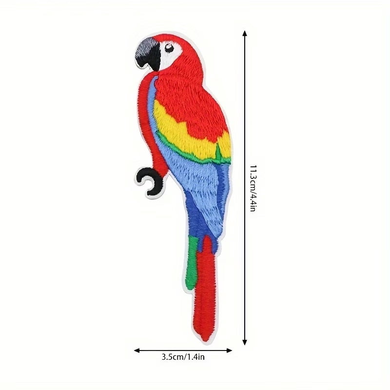 1 Pack Embroidered Parrot Patches - Colorful Iron-On Appliques for Clothing, Bags, and Crafts