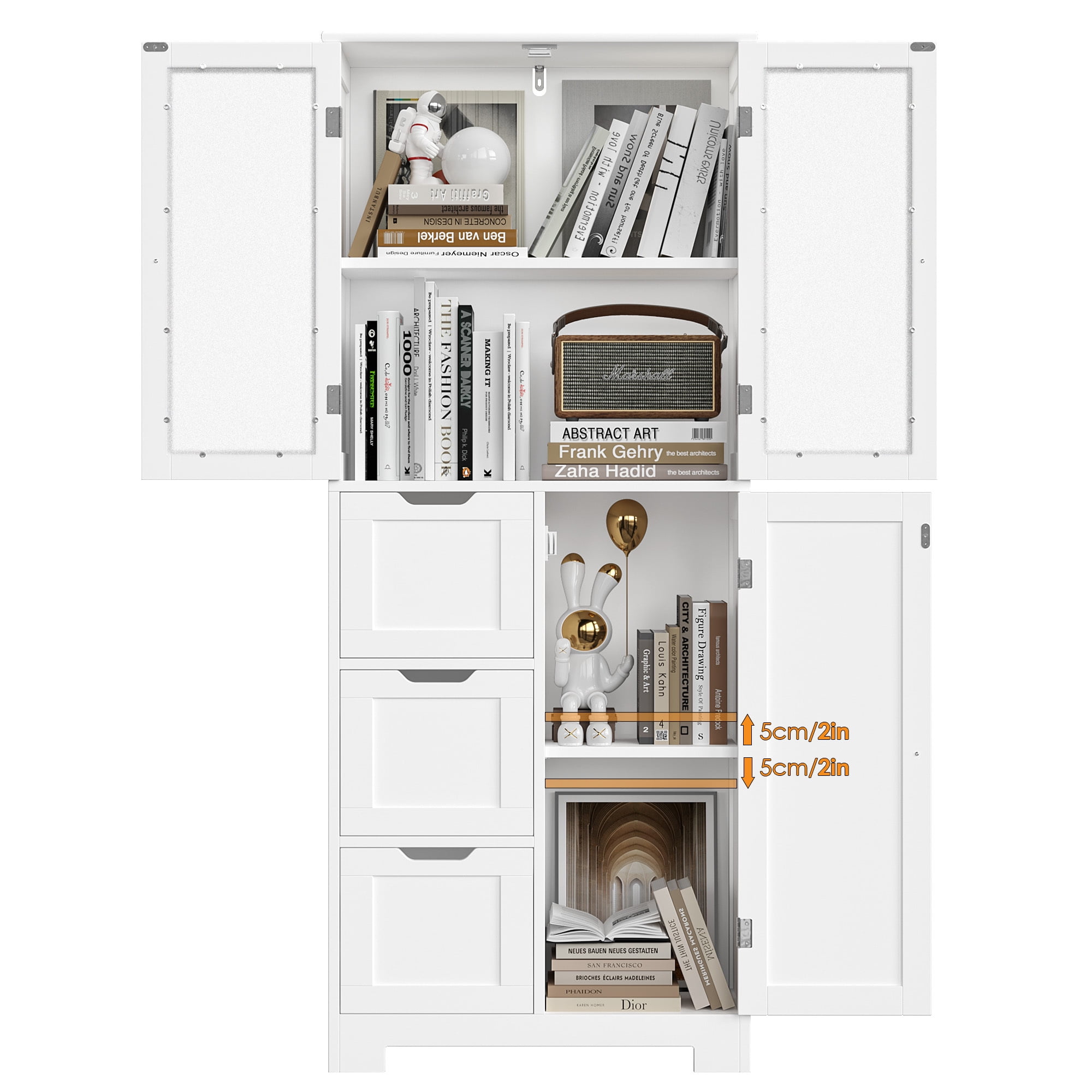 Homfa Bathroom Storage Cabinet, 56.6"H White Linen Cabinet with 3 Doors and 3 Drawers