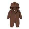 thumbnail image 2 of ZyeKqe Newborn Rompers Full Zipper Hooded Long Sleeve Cotton Casual Comfy Fall Winter Warm Loungewear Jumpsuits for Toddlers(12-24 Months,Brown), 2 of 9