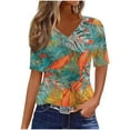 thumbnail image 2 of JTZGDY Short Sleeve V Neck Tops for Women Cute Summer Floral Printed Oversized Tunic Blouse Dressy Casual Basic Workout Tees Shirt Orange#01 M, 2 of 7
