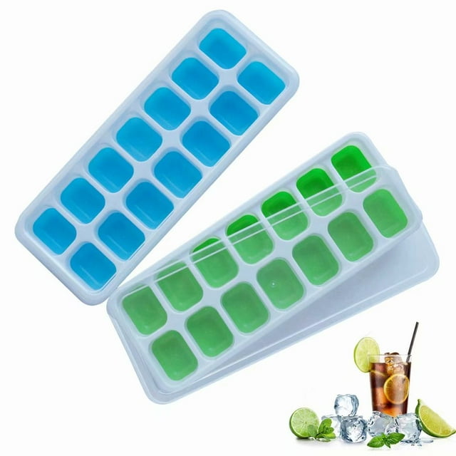 Silicone Ice Cube Trays,Ice Cube Moulds with Spill-Resistant Removable Lids,BPA Free,Stackable Easy Release,Best Ice Trays for Freezer,Whiskey,Cocktail (2 Pack)