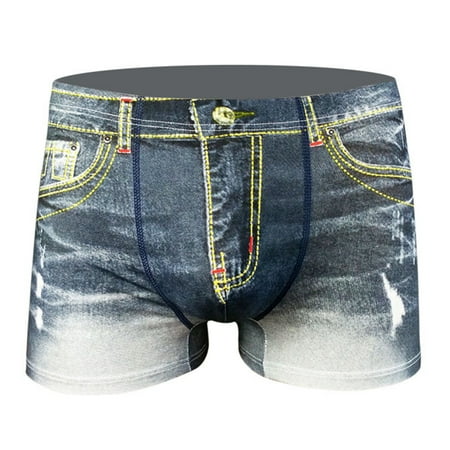 

HEVIRGO Men Briefs 3D Print Boxers Denim Pattern Men Fake Jeans Breathable Panties for Men