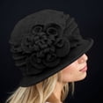 thumbnail image 2 of Ticikt Women’s Vintage Wool Felt Cloche Hat, 3D Flower Applique, Thick Warm Double-Layer Bucket Hat for Tea Party Winter Dressy Daily Wear,Black, 2 of 3