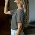thumbnail image 6 of TGSLY Lace Crochet Trim Placket Tops for Women Notched V Neck Short Sleeve Blouses Loose Fit Dressy Casual Full Button Front Solid Color Tshirts S, 6 of 7