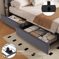thumbnail image 3 of Hiphuta Queen Size Bed Frame with Storage Headboard and Side Storage Shelves, Upholstered LED Platform Bed with 2 Drawers and Charging Station, Gray, 3 of 8