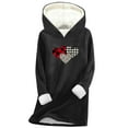 thumbnail image 3 of Feancey Women's Fleece Lined Hoodies Trendy Heart Print Hooded Sweatshirts Long Sleeve Casual Thermal Pullover Tops Cozy Soft Christmas Pajamas Black L, 3 of 4