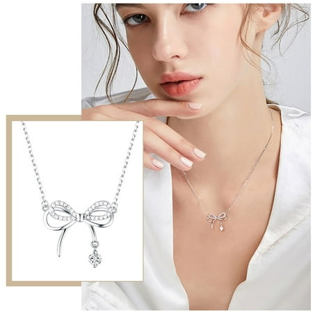 

Double Layer Bow Necklace Female Light Wind Butterfly Dream Diamond Inlaid Beating Heart Jewelry Gift