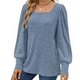 thumbnail image 4 of 2025 Savings Women's Square-Cut Neck Solid Color Long Sleeve Tops T-shirt Casual Summer Autumn Blouse Basic Tops,Blue,XXL, 4 of 6