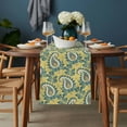 thumbnail image 2 of Yellow Teal Boho Botanical Table Runner - 108 Inch Long, Kitchen Dining Table Runner Dresser Scarves, Southwestern Leaves Ethnic Tribal Farmhouse Decor for Coffee Tables Wedding Party Banquet, 2 of 8