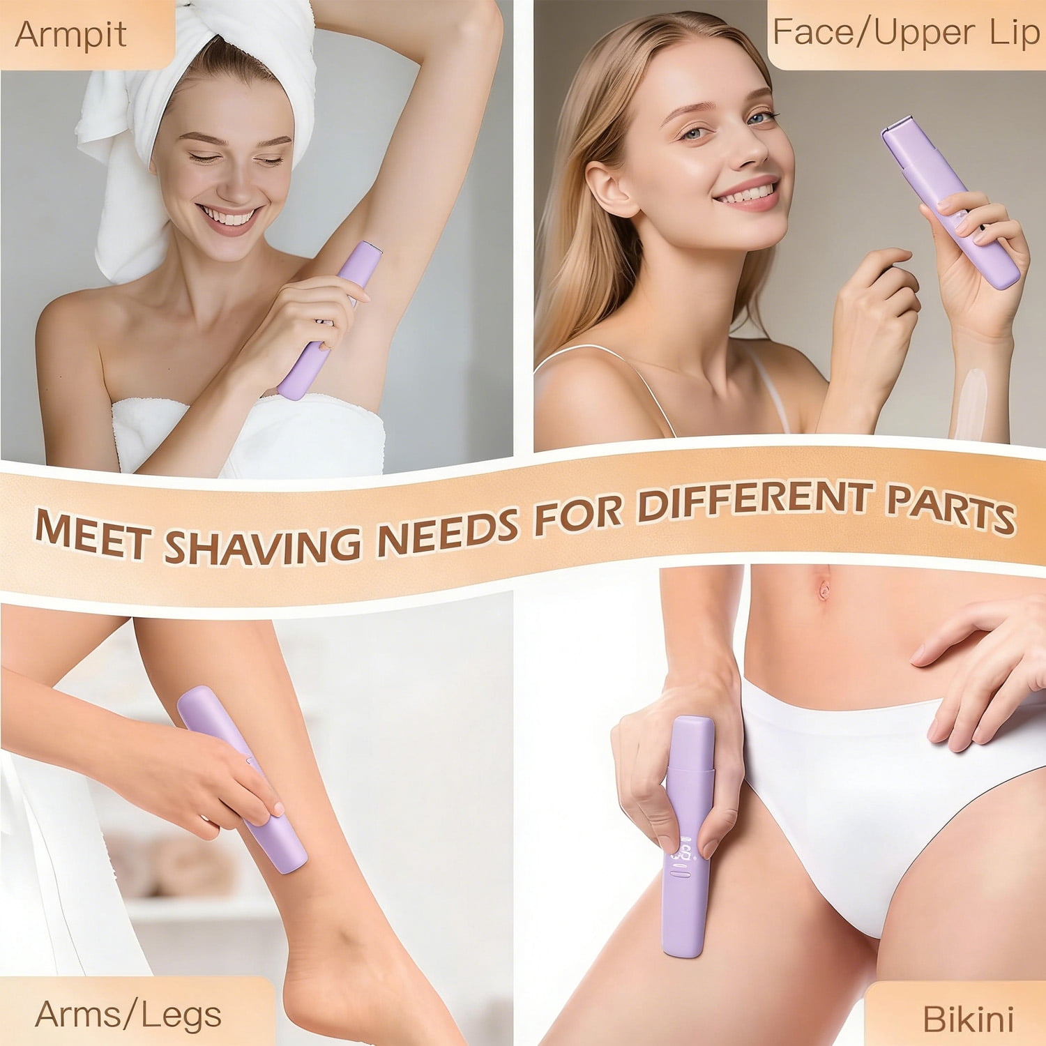 Electric Razor for Women, 2-in-1 Women Shaver Wet & Dry Painless Hair Removal Razor with Detachable Head Display, Waterproof Rechargeable Hair Removal for Bikini Legs Face Underarm Arm(Purple)