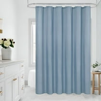 AUQ Stall Half Size Shower Curtain Liner,36 x 72" Fabric Bath Curtain Liner,Light Blue Shower Liners with Plastic Hooks,Washable&Water Repellent