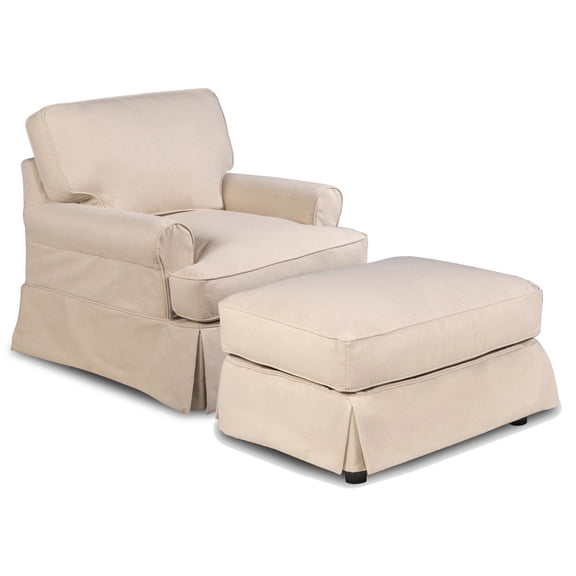 Sunset Trading Horizon T-Cushion Fabric Slipcovered Chair with Ottoman in Tan