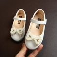 thumbnail image 1 of Baozhu Children Girls Leather Shoes Fashion Princess Style Pearl Bow Solid Design Flat Dance Shoe Spring Autumn Leather Shoes, 1 of 6