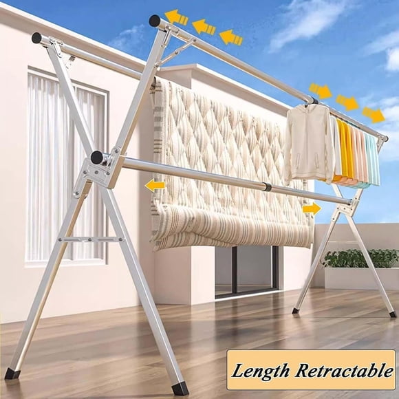 Toytexx Adjustable Stainless Steel Foldable Clothes Drying Rack, 2m Expandable Laundry Stand with Double Bars, Heavy-Duty Indoor/Outdoor Dryer for Towels, Clothing & Bedding