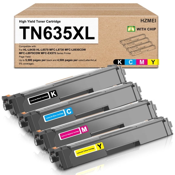 Paquete de 4 cartuchos de tóner TN635 TN635XL de alto rendimiento para Brother