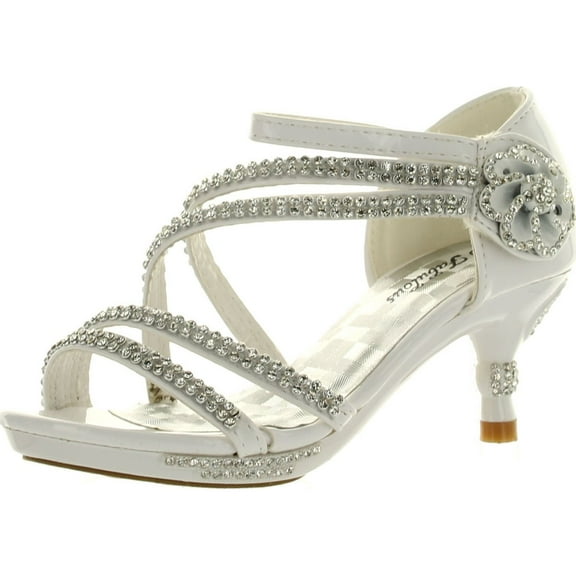 Forever Glamour-28 Kids Rhinestone Flower Sparkling Bling Heel designed Dress Sandals, White, 3