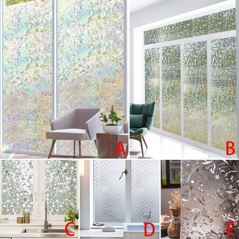 Window Privacy Film Rainbow Window Clings Decorative Vinyl Stained Glass  Decals Static Cling Glass Sticker Non-adhesive 