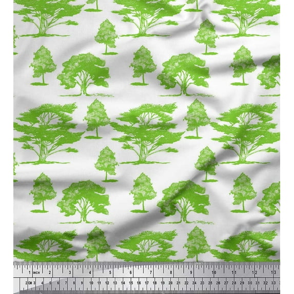 Soimoi Green polyester Crepe Fabric Sketch Tree Printed Fabric 1 Yard 42 Inch Wide