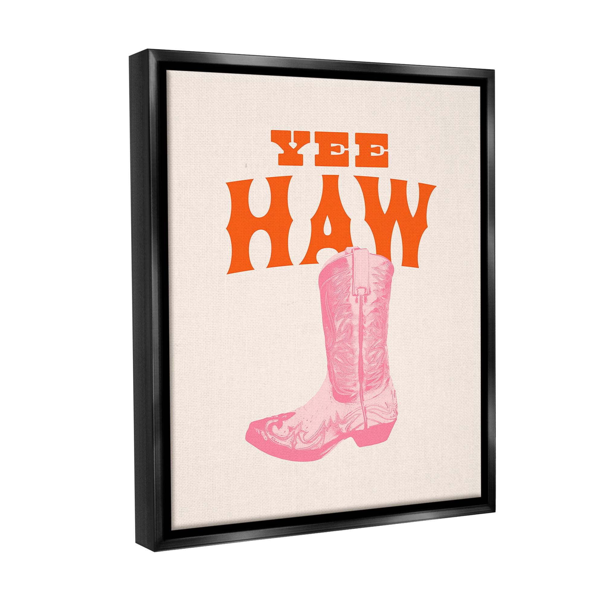 Stupell Industries Yee Haw Cowboy Boot Typography Painting Black Floater Framed Canvas Art Print Wall Art, 17 x 21