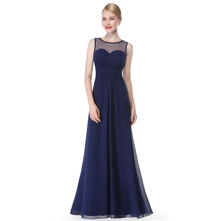 Ever-Pretty Women's Sexy Long A-Line Sleeveless Tulle Neckline Formal Evening Prom Party Bridesmaid Maxi Dresses for Women 08761 Navy Blue US 4