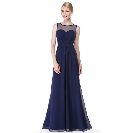 Ever-Pretty Women's Sexy Long A-Line Sleeveless Tulle Neckline Formal Evening Prom Party Bridesmaid Maxi Dresses for Women 08761 Navy Blue US (Best Bridesmaid Toast Ever)