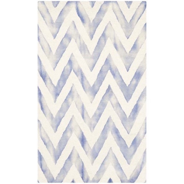 Safavieh Dip Dye Collection DDY715A Handmade Chevron Stripe Watercolor Ivory and Blue Wool Area Rug (3' x 5')