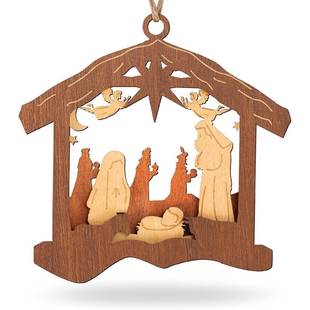 Adornos navideños, adornos navideños, regalos navideños, decoración de madera para el pesebre, decoración colgante de madera para Navidad, estrella, escena navideña, recuerdo, colgante.