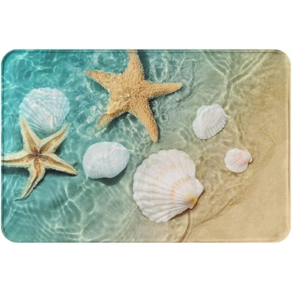 Beach Starfish Sea Shell Non Slip Mat Ocean Theme Bath Mats for Bathroom Absorbent Floor Mat for Living Room Decor 18x30inch
