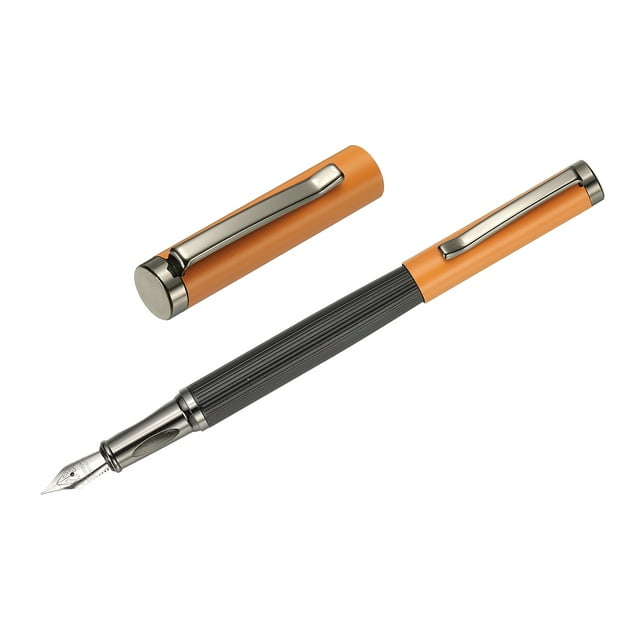 Uxcell Fountain Pen Medium Nib, Metal Fountain Pen Barrel Handcrafted Pen for Professional Office Journaling Gifts, Yellow