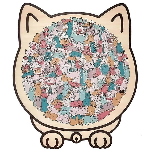 135pcs Irregular Morandi-Colored Cat Shaped Wooden Jigsaw Puzzle Unique Animal Shape Wooden Puzzles for Adults Kids Holiday Birthday Present Idea