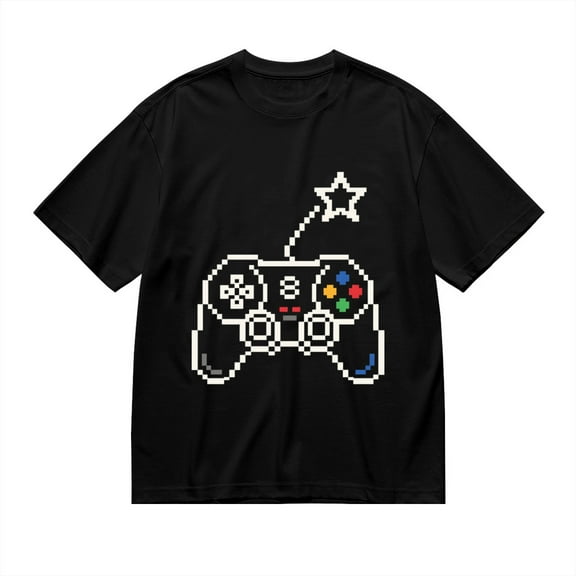 Black T Shirts for Men, Game Controller, Pixel Art, Stars Graphic 1 Mens Graphic Tees, 24827605,S