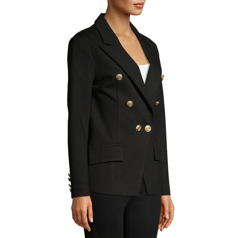 Attitude Unknown Women's and Women's Plus Double Breasted Blazer with  Metallic Buttons