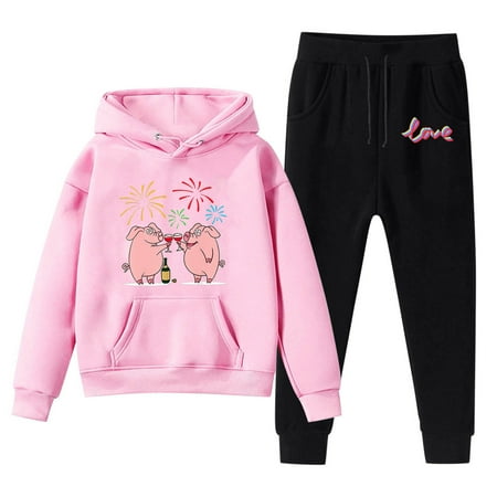 

WUXIAN Toddler Sweatshirt And Sweatpants Kids Hoodie Pants New Year Cartoon Pig Printed Pullover Hoodie Set Tracksuit 2 Piece Outfits Infants Baby Trousers Children Cozy Dailywear