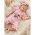 thumbnail image 3 of BemeyourBBs Newborn Baby Summer Clothes Baby Girl Fathers Day Outfit I Love You Daddy Letters Elephant Short Sleeve Ruffled Romper Jumpsuit and Bow Headband 2 Piece Set, 3 of 9