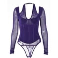 thumbnail image 1 of VISgogo Body de retazos transparente para mujer, Pelele de manga larga de color sólido sin espalda para adultos VISgogo  moda, 1 of 4