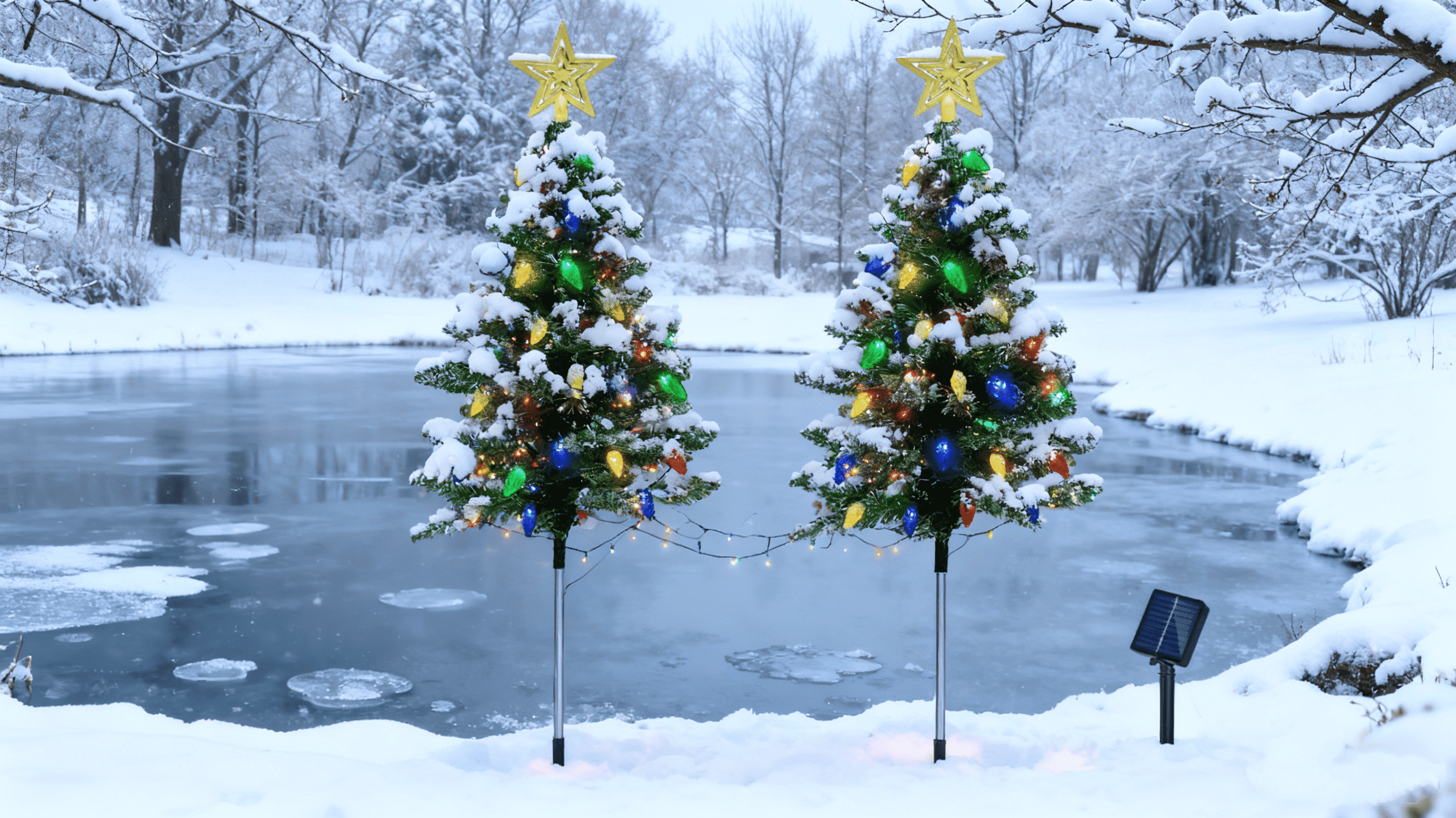 2 Pack Christmas Tree Lights Solar Powered, 37.4in 100 LEDs 8 Modes, IP44 Waterproof Holiday Decor & Perfect Gift