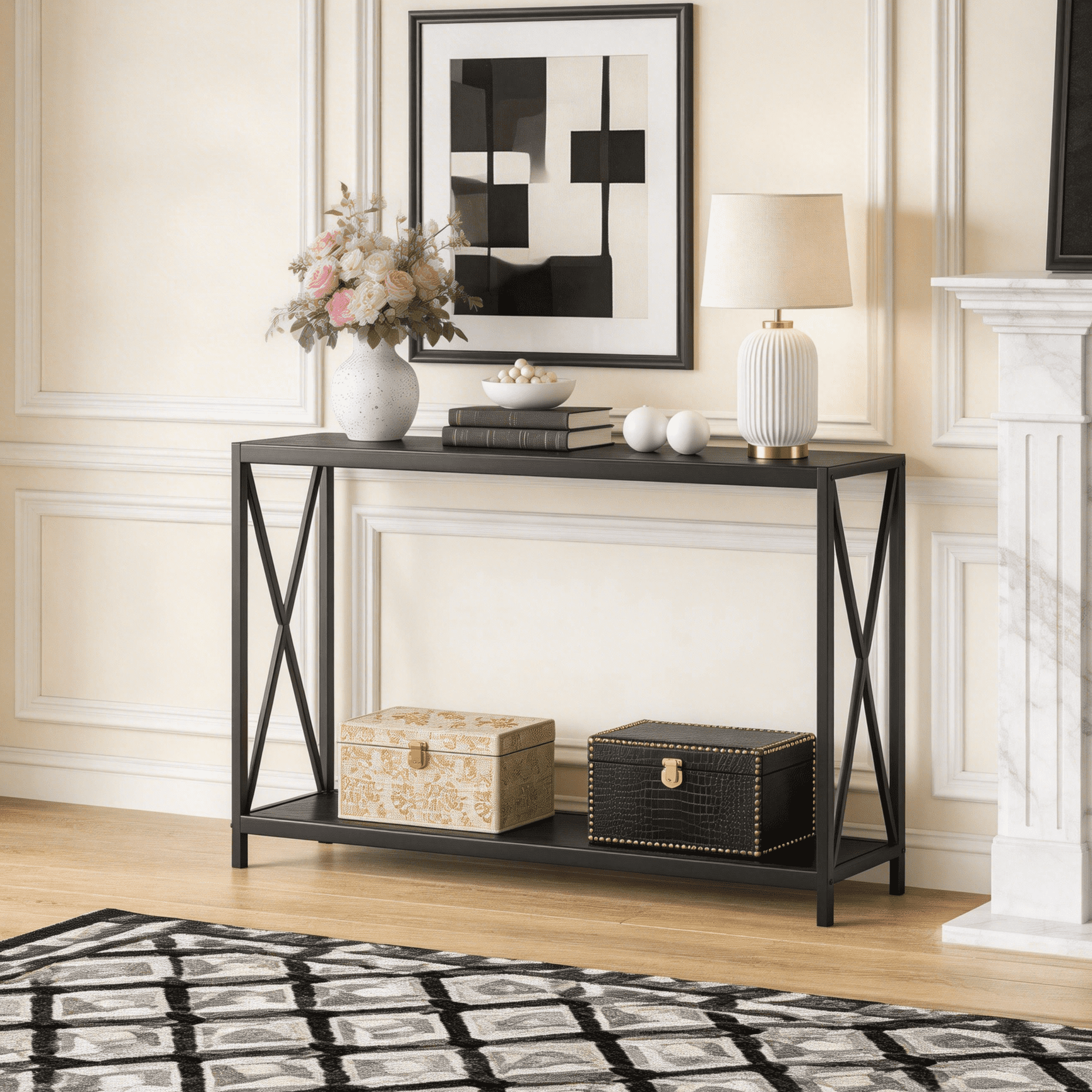 Ktaxon Modern Console Table, Simplistic Entryway Table, Long Narrow Sofa Side Table TV Stand with Sturdy Metal Frame, Black