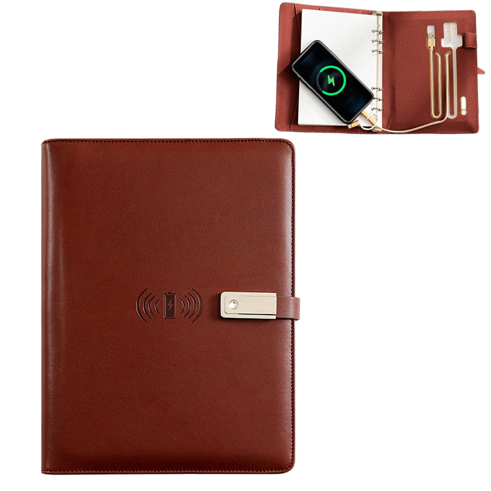 Vivcore A5 Loose-leaf Charging Notebook with Power Bank and U Disk, Multi-function Refillable Journal, Professional Business Gift, Office Organizer Notebook, 1 PC
