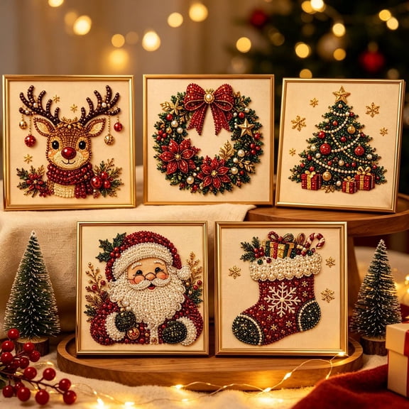 CozeLy Pearl Diamond Art Kit Christmas Diamond Painting Kits for Adults with Frame Gemstone Dots Beads Craft for Beginners Home Wall Decor and Stress Relieving Holiday Art