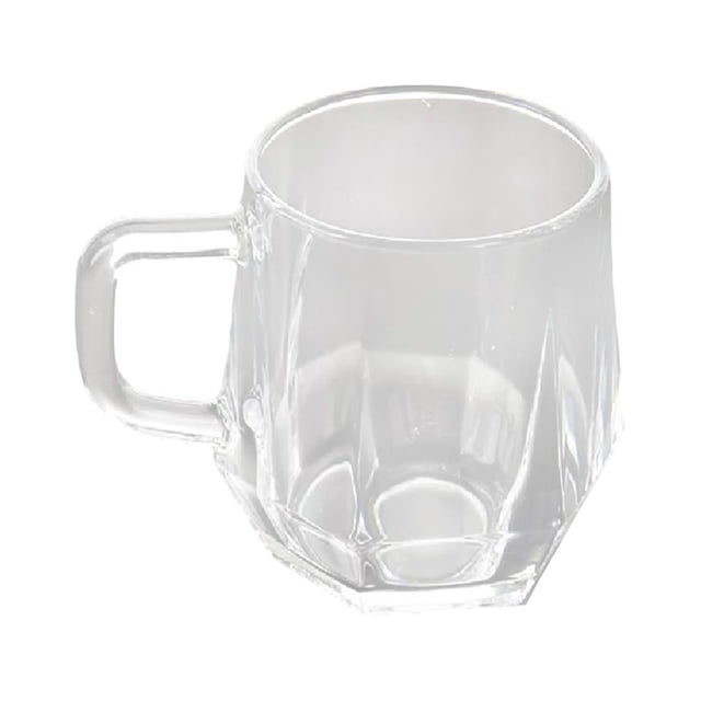 tazas de café tazas de café con asa vasos de plástico copas de vino tazas de bebidas elegantes para espresso vino cóctel inicio cocina inauguración de transparente Taza transparente SM SunniMix con asa, diseño geométrico facetado tipo diamante y fondo engrosado; capacidad 280 ml, mango grueso y boca redonda; vista frontal centrada sobre fondo blanco, adecuada para café, té y bebidas frías o calientes en casa, cafetería u oficina; también suele usarse para servir cócteles pequeños o espresso doble.