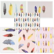 48-Pack All Occasion Watercolor Feather Blank Stationary Cards Bulk Box Set with Envelopes, 4 X 6 inches