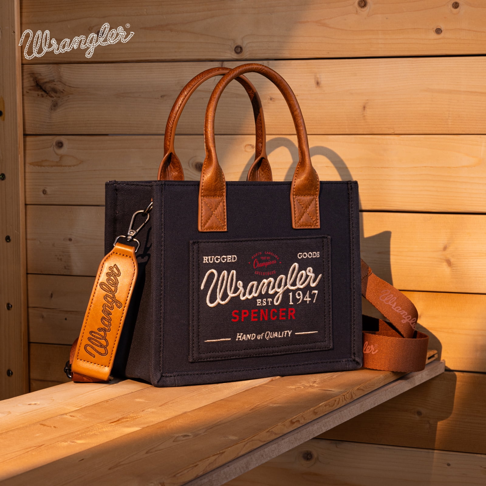 Wrangler Tote Bag for Women Retro Canvas Top Handle Purses and Handbags, Black