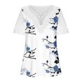 thumbnail image 4 of Hauts d'Été pour Femmes 2023 Mode Décontractée Grande Taille Dentelle Col en V Manches Courtes Blouse T-Shirt Hauts Dentelle Col en V Chemises Oversize pour Femmes, 4 of 5