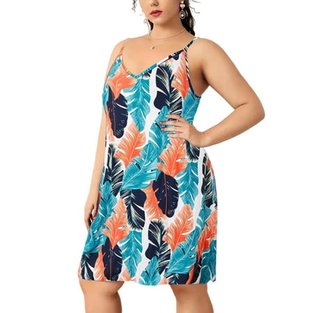 

Colisha Women Sleep Dress Sleeveless Plus Size Nightgowns V Neck Night Gowns Baggy Nightdress Floral Print Pajama Blue 4XL