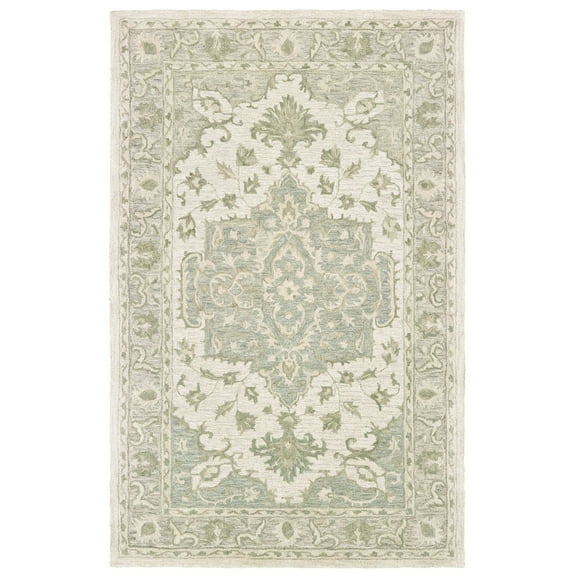 Laddha Home Designs 5' x 7.75' Green and Gray Medallion Hand Tufted Rectangular Area Throw Rug